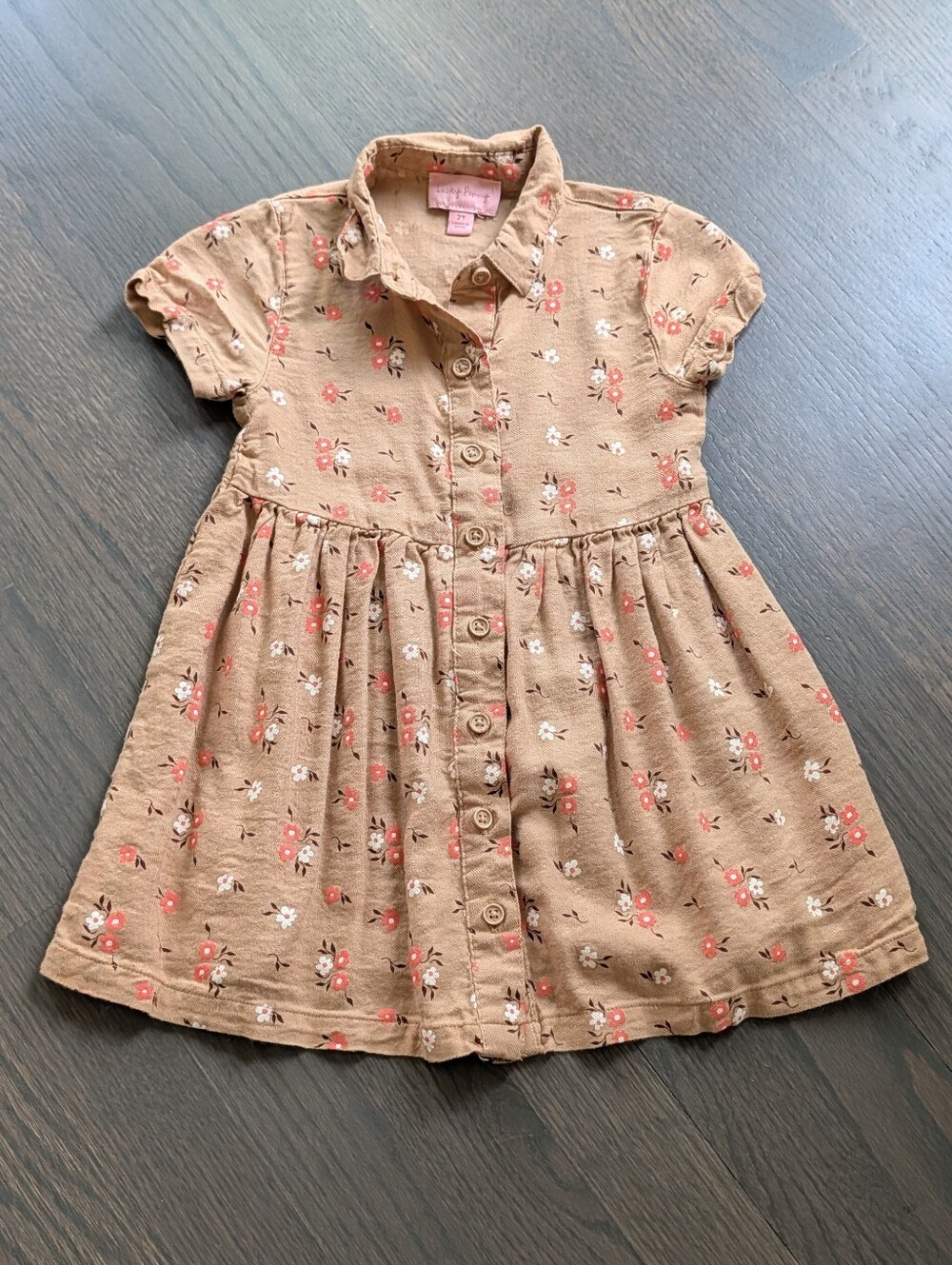 Lucky Penny Toddler Floral Button-Front Dress - Tan, 2T